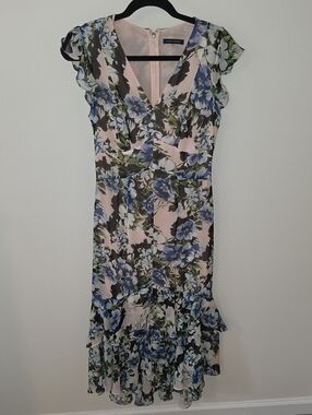 Tommy Hilfiger Pink Floral Midi Dress with Blue Flowers